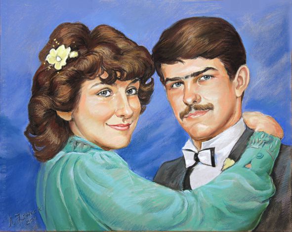 portret kolorowy ze ztarego zdjęcia portret pary pastelom