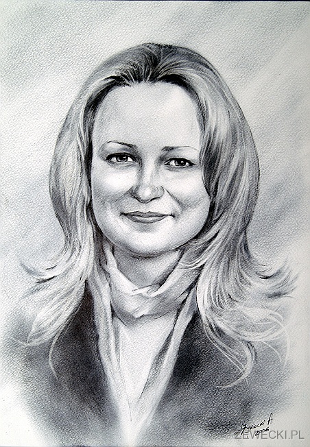 portret kobiety ze zdjęcia portret suchym pędzlem na papierze